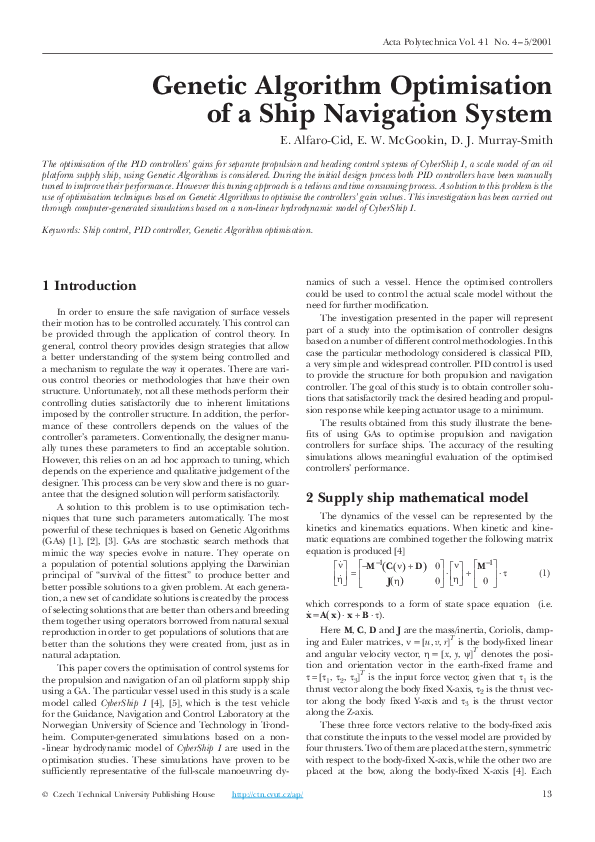 (PDF) algorithm optimisation of a ship navigation system
