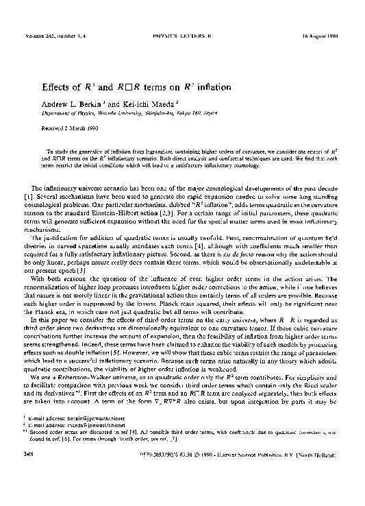 (PDF) Effects of R3 and R R terms on R2 inflation