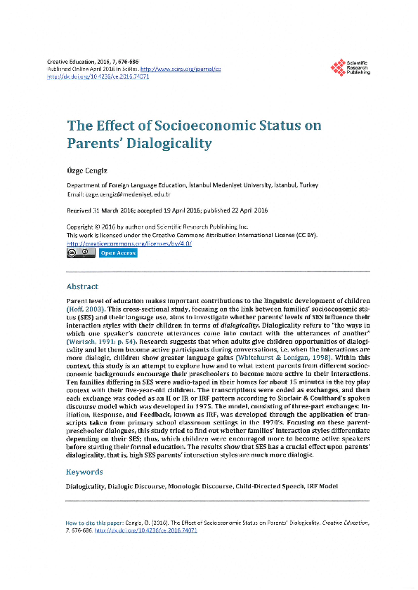 (PDF) The effect of socioeconomic status on parents' dialogicality.pdf ...