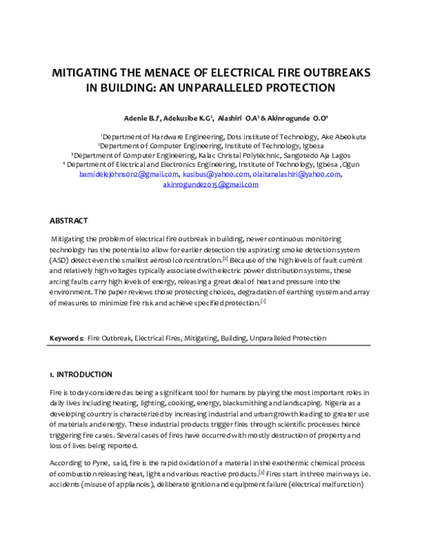 (DOC) MITIGATING THE MENACE OF ELECTRICAL FIRE OUTBREAKS IN BUILDING