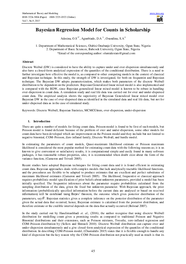  pdf bayesian regression model for counts in scholarship