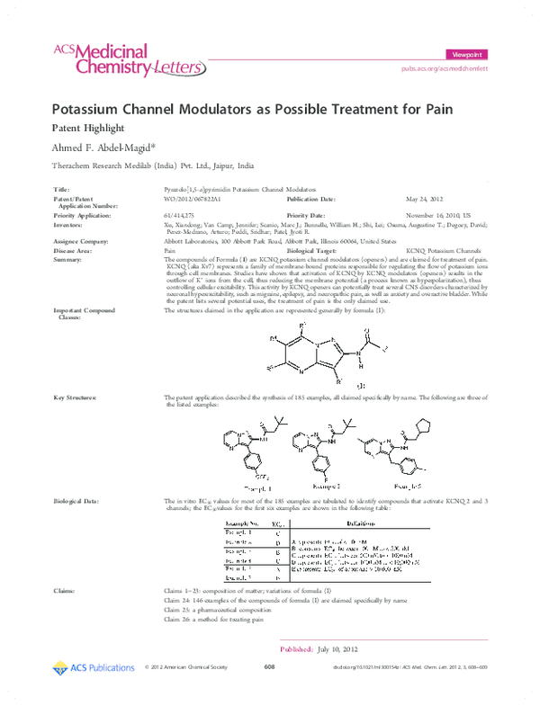 (PDF) Potassium Channel Modulators as Possible Treatment for Pain