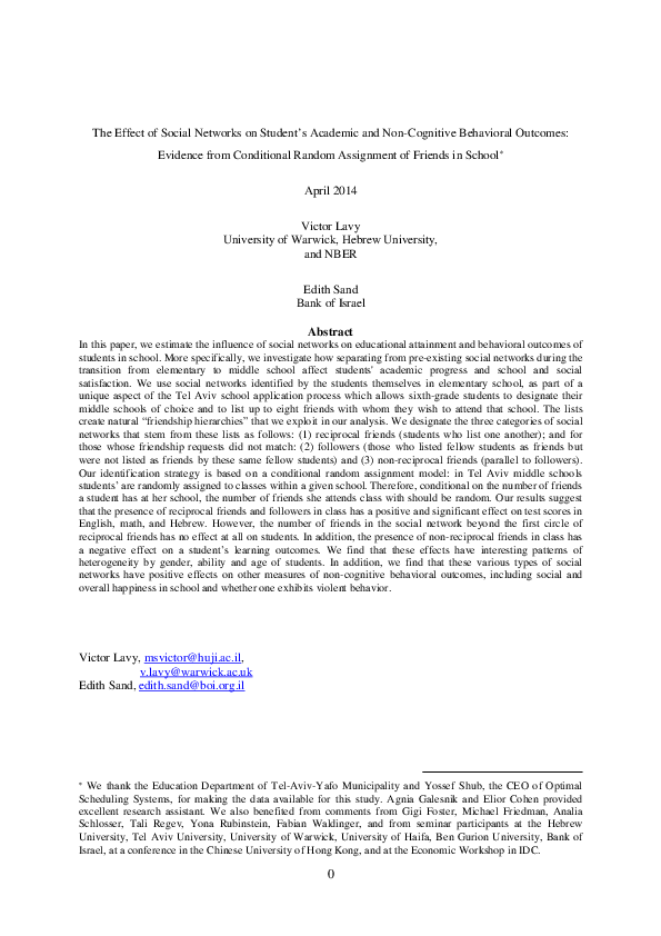 (PDF) The Effect of Social Networks on Student's Academic and Non ...