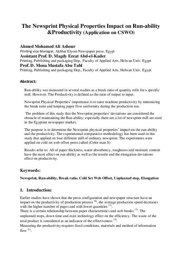 (PDF) The Newsprint Physical Properties Impact on Printing Quality