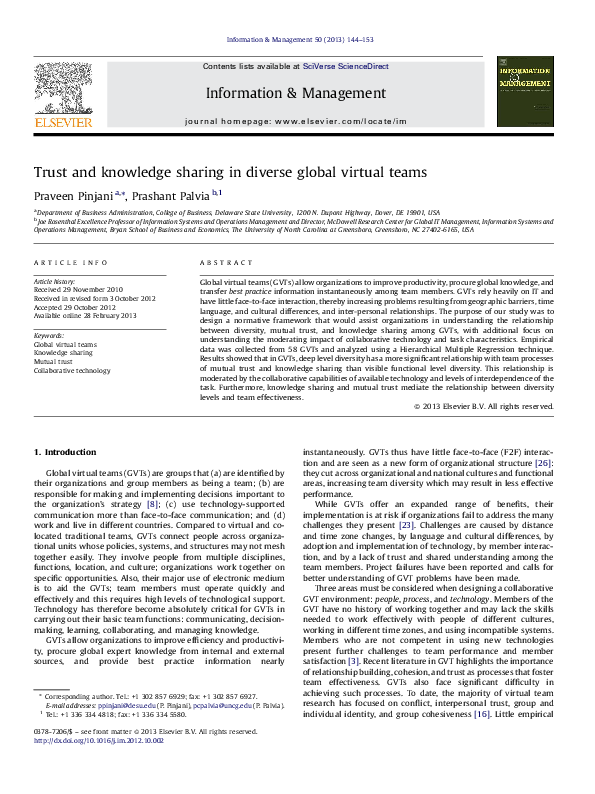 (PDF) Trust and knowledge sharing in diverse global virtual teams