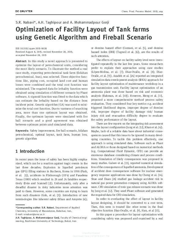 (PDF) Optimization of Facility Layout of Tank farms using Genetic ...
