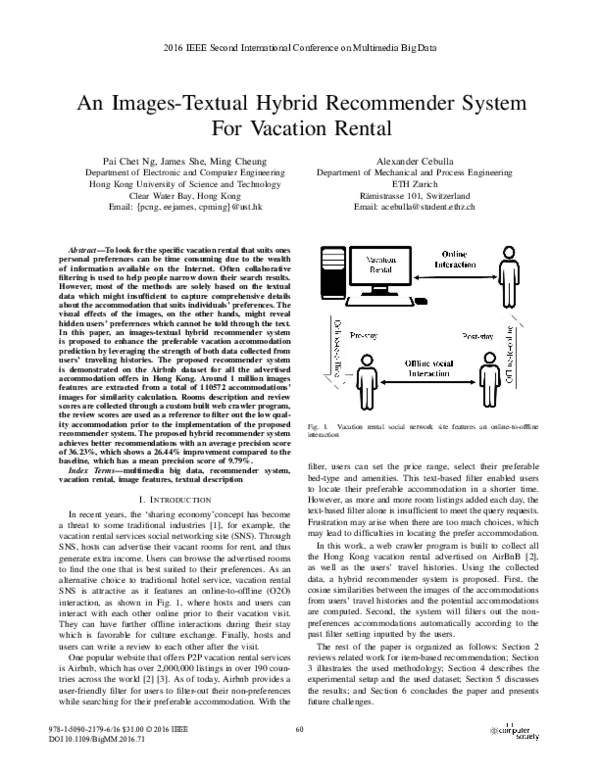 (PDF) An Images-Textual Hybrid Recommender System For Vacation Rental