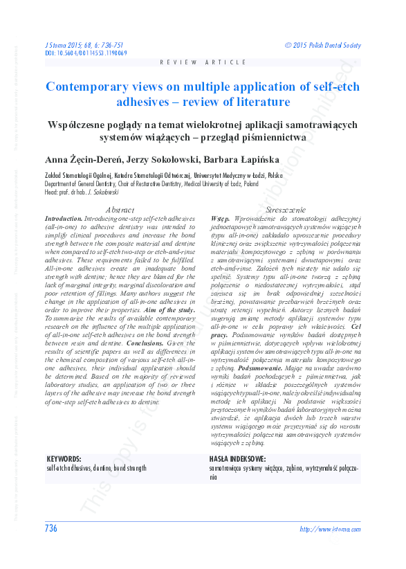 (PDF) Contemporary views on multiple application of selfetch adhesives