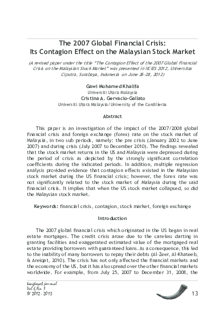 (PDF) The 2007 Global Financial Crisis: Its Contagion Effect on the ...