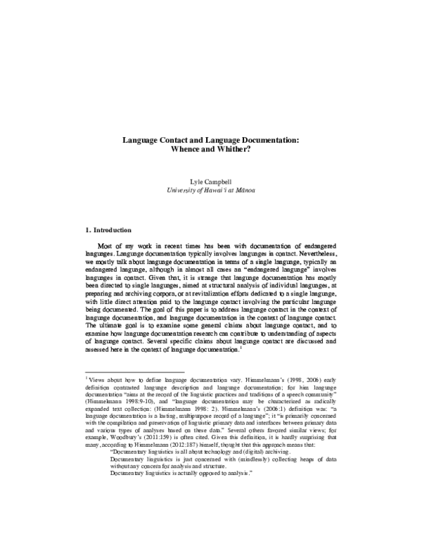 Pdf Language Contact And Language Documentation Whence And Whither Pdf Language Contact And Language Documentation Whence And Whither