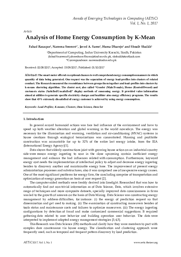 (PDF) Analysis of Home Energy Consumption by K-Mean