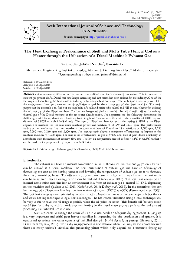 (PDF) The Heat Exchanger Performance of Shell and Multi Tube Helical ...