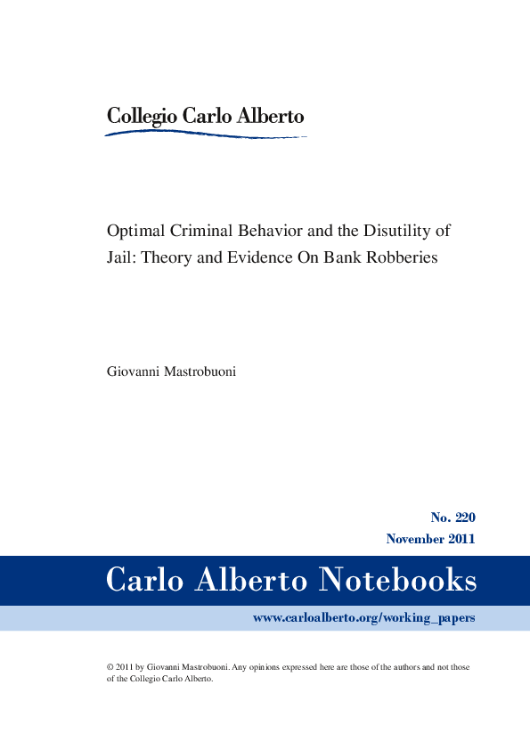 (PDF) Optimal Criminal Behavior and the Disutility of Jail: Theory and ...