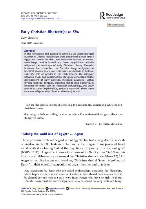 (PDF) Early Christian Rhetoric(s) In Situ