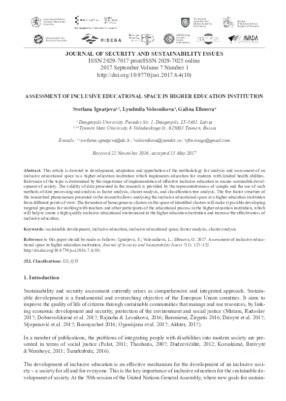 (PDF) ASSESSMENT OF INCLUSIVE EDUCATIONAL SPACE IN HIGHER EDUCATION ...