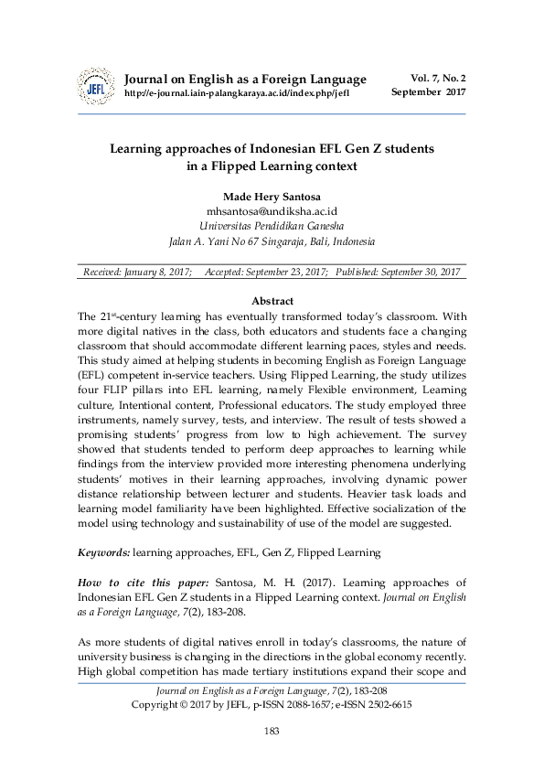 (PDF) Learning approaches of Indonesian EFL Gen Z students in a Flipped ...