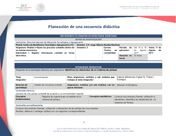 (DOC) Planeación de una secuencia didáctica