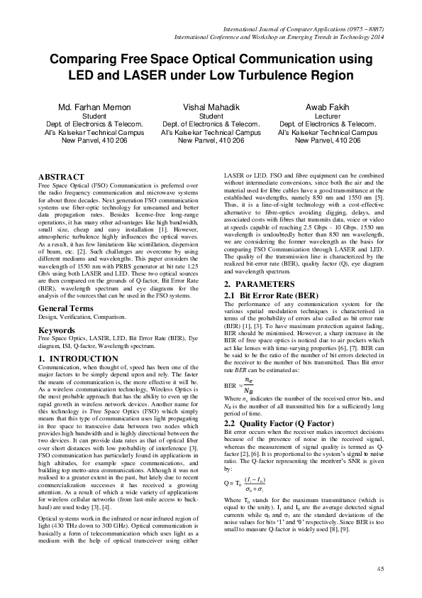 (PDF) Comparing Free Space Optical Communication using LED and LASER ...