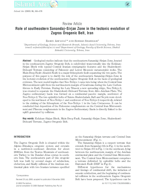 (PDF) Role of southeastern Sanandaj-Sirjan Zone in the tectonic ...