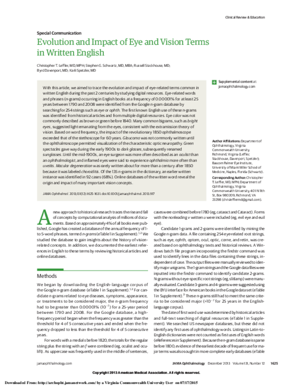 (PDF) Evolution and Impact of Eye and Vision Terms in Written English