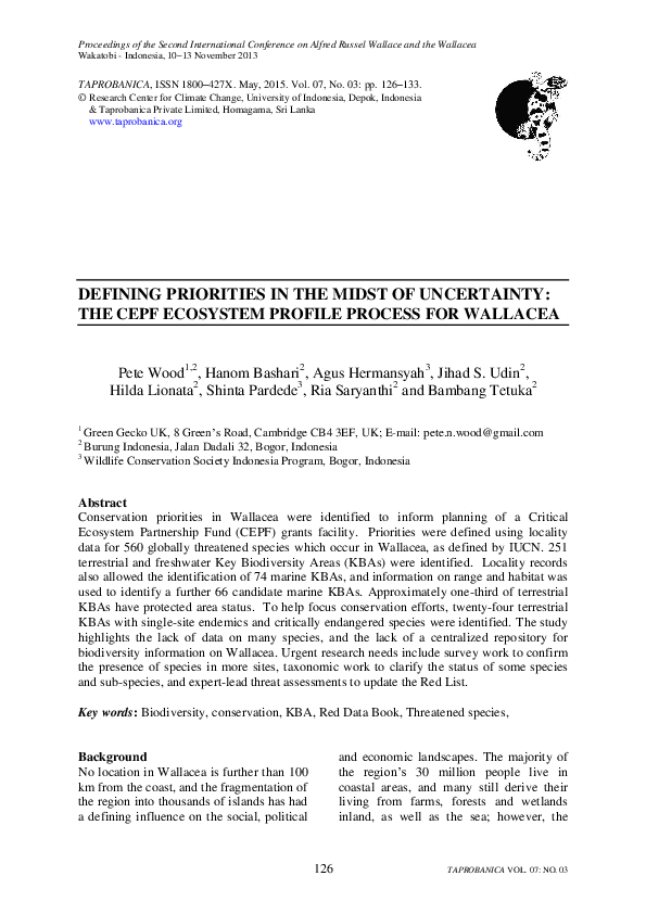 Pdf Defining Priorities In The Midst Of Uncertainty The Cepf