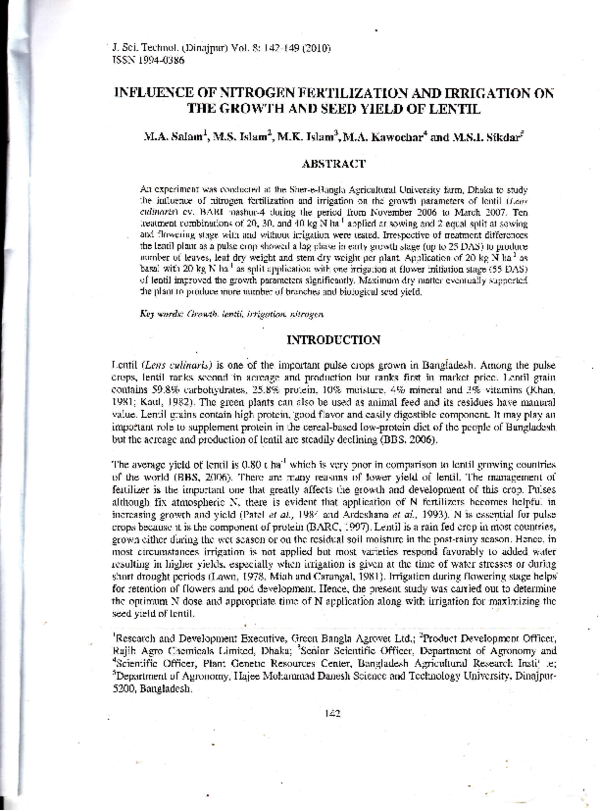 (PDF) INFLUENCE OF NITROGEN FERTILIZATION AND IRRIGATION ON THE GROWTH ...
