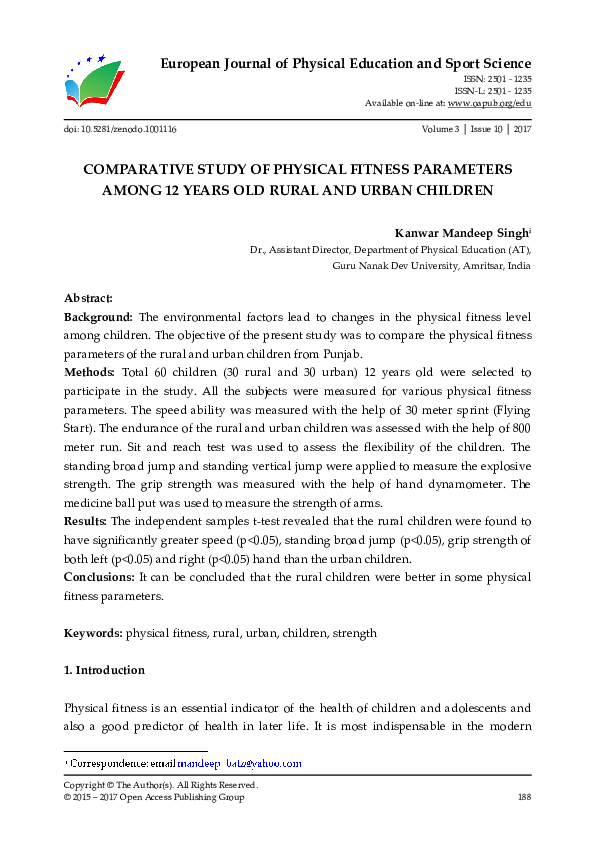 (PDF) COMPARATIVE STUDY OF PHYSICAL FITNESS PARAMETERS AMONG 12 YEARS ...