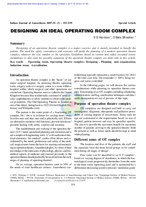 (PDF) DESIGNING AN IDEAL OPERATING ROOM COMPLEX Afza Azlee Academia.edu