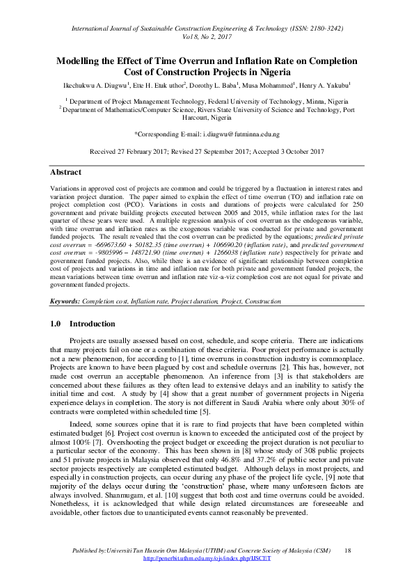 PDF) Modelling the Effect of Time Overrun and Inflation Rate on 