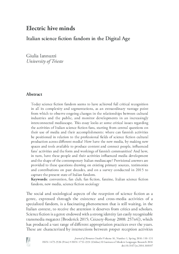 (PDF) Electric hive minds Italian science fiction fandom in the