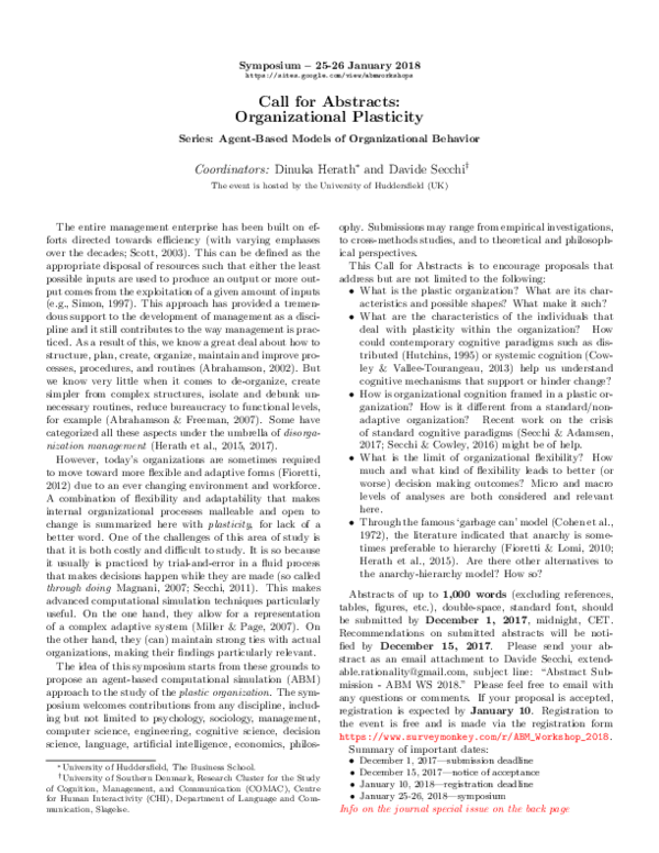 (PDF) Call for Abstracts and Special Issue Plasticity