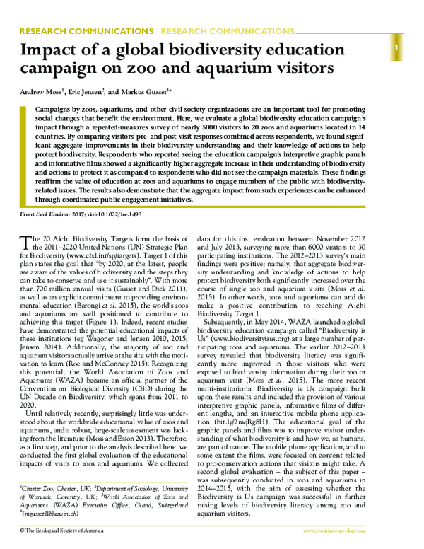(PDF) Impact of a global biodiversity education campaign on zoo and