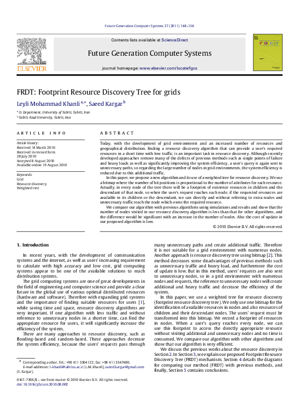 (PDF) FRDT: Footprint resource discovery tree for grids