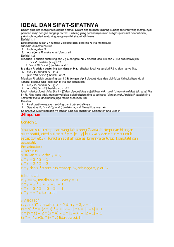 Doc Ideal Dan Sifat Sifatnya Belajar Matematika Academia Edu