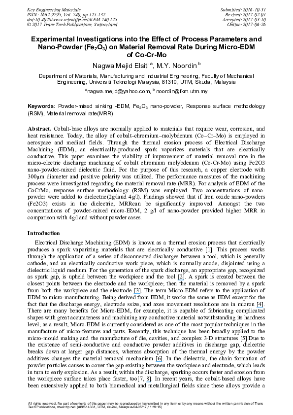 (PDF) Experimental Investigations into the Effect of Process Parameters ...