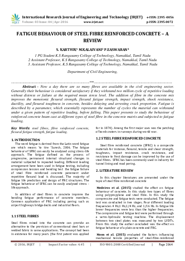 (PDF) FATIGUE BEHAVIOUR OF STEEL FIBRE REINFORCED CONCRETE – A REVIEW