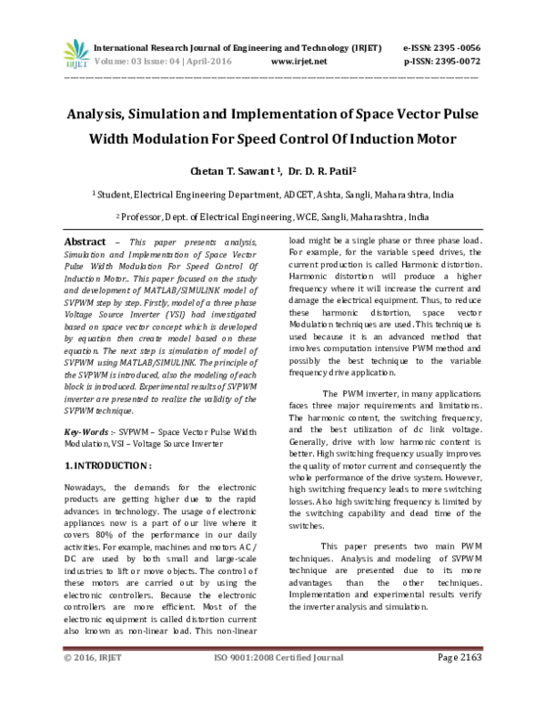 (PDF) Analysis, Simulation and Implementation of Space Vector Pulse ...