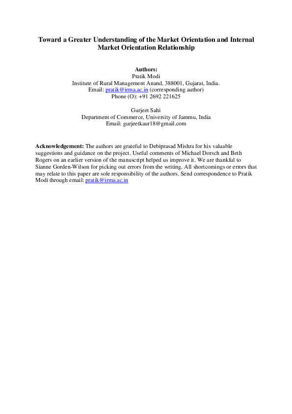 (PDF) Toward a Greater Understanding of the Market Orientation and ...