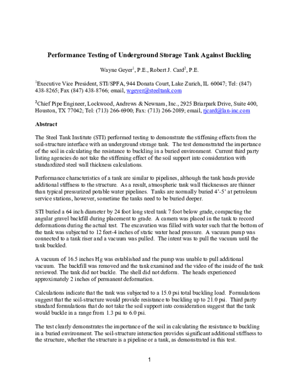 (PDF) Performance Testing of Underground Storage Tank Against Buckling