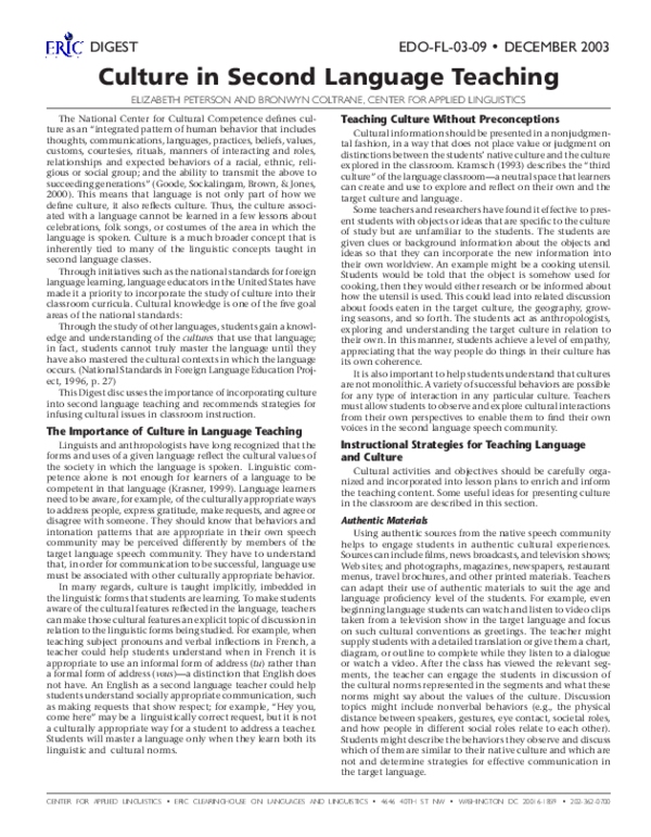 (PDF) Culture in Second Language Teaching