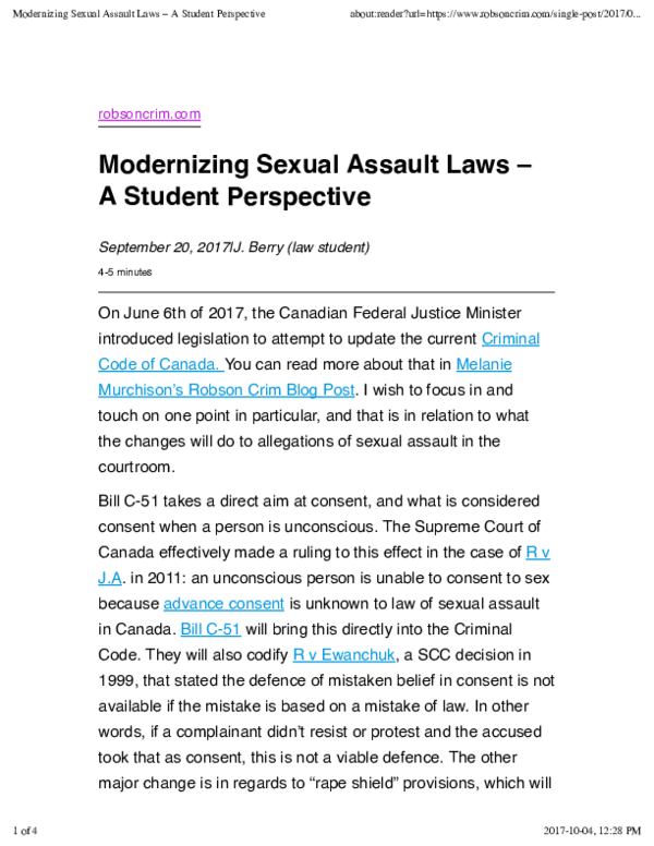 (PDF) Modernizing Sexual Assault Laws A Student Perspective Robson