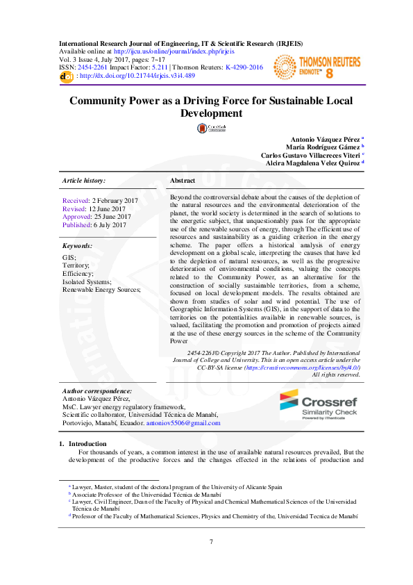 (PDF) Community Power as a Driving Force for Sustainable Local Development