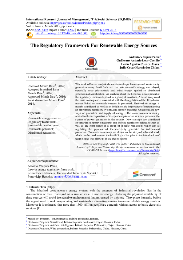 Picture of (PDF) The Regulatory Framework For Renewable Energy Sources