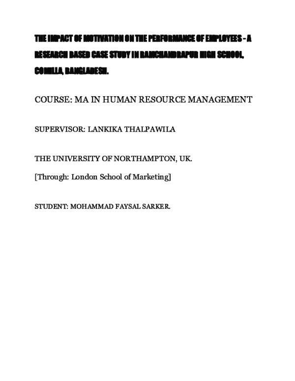 (PDF) THE IMPACT OF MOTIVATION ON THE PERFORMANCE OF EMPLOYEES -A ...