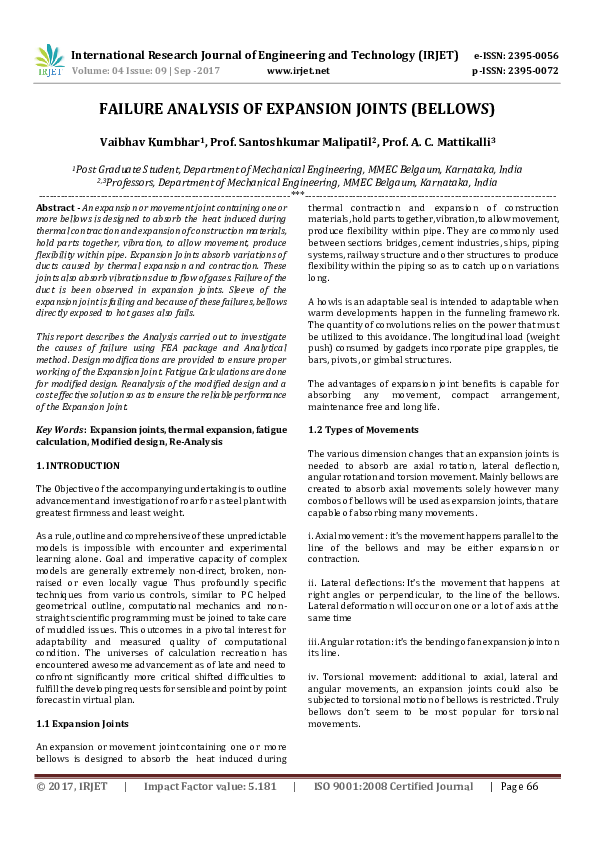 (PDF) FAILURE ANALYSIS OF EXPANSION JOINTS (BELLOWS IRJET Journal