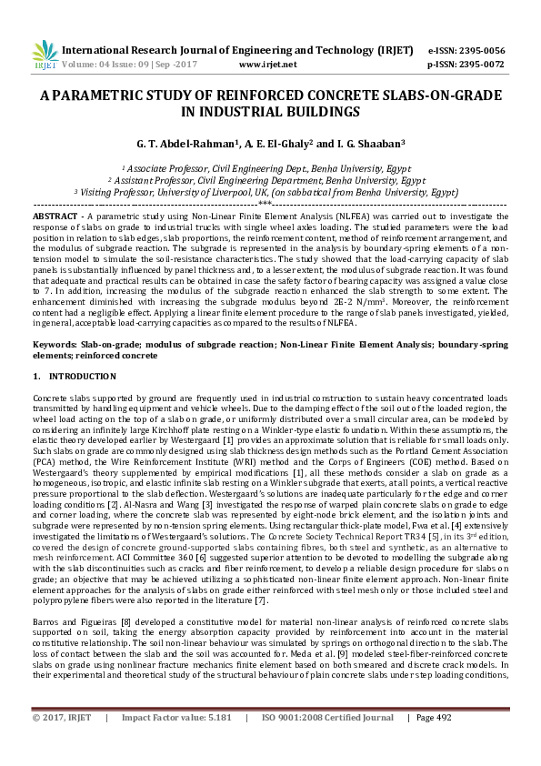 (PDF) A PARAMETRIC STUDY OF REINFORCED CONCRETE SLABS-ON-GRADE IN ...