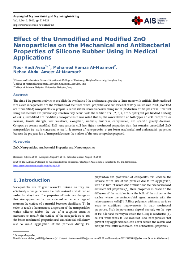 (PDF) Effect of the Unmodified and Modified ZnO Nanoparticles on the ...