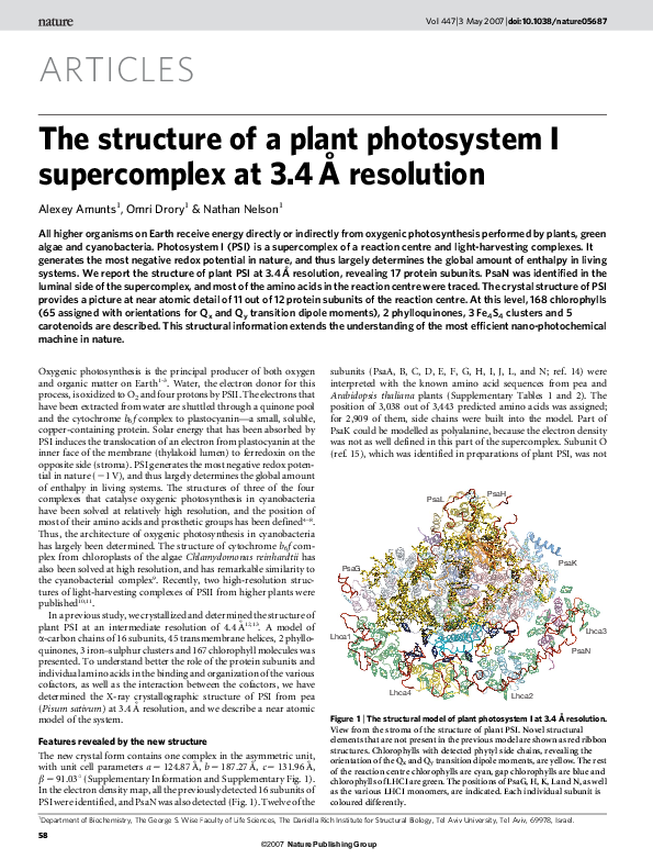 (PDF) The structure of a plant photosystem I supercomplex at 3.4 A ...