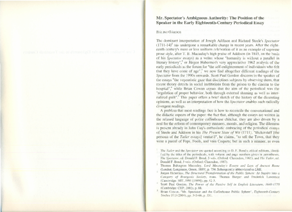 (PDF) Mr. Spectator's Ambiguous Authority: The Position of the Speaker ...