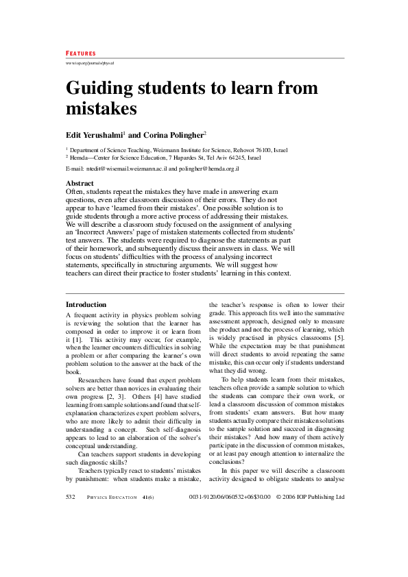 (PDF) Guiding students to learn from mistakes